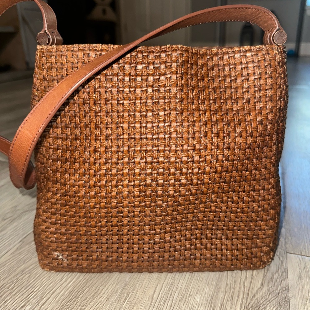 Vintage Fossil Brown Woven Leather Shoulder Bag Purse